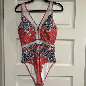 Blue & Red mesh Cupshe one piece bathing suit. Never worn. Size large.